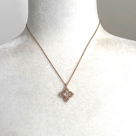 Rose Gold Clover Flower Crystal Sterling Silver Necklace Earrings Set - Picture 7 of 16